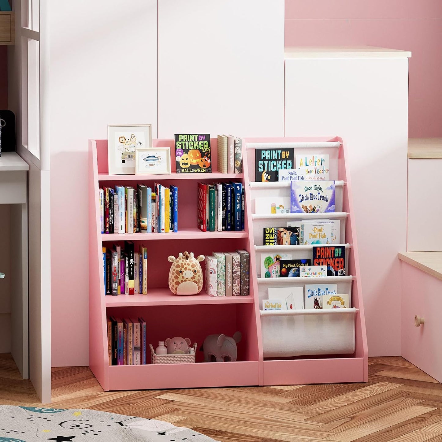 Children's Shelf, White with 5 Shelves and 4 Open Compartments, Bookcase for Children, Toy Organiser, 90 x 40 x 80 cm