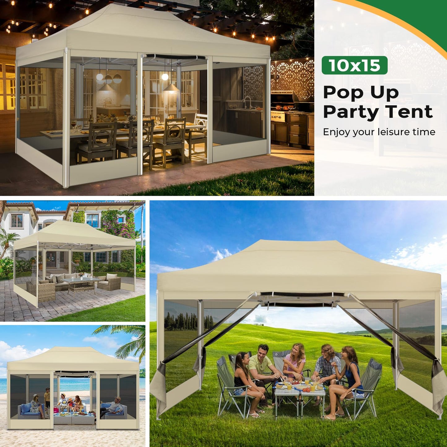 COBIZI Folding Gazebo 3 x 3 m Gazebo 3 x 3 m Waterproof Stable Party Tent Foldable with 4 Side Walls Mosquito Net Pop Up Garden Gazebo Anti-UV for Garden, Grey