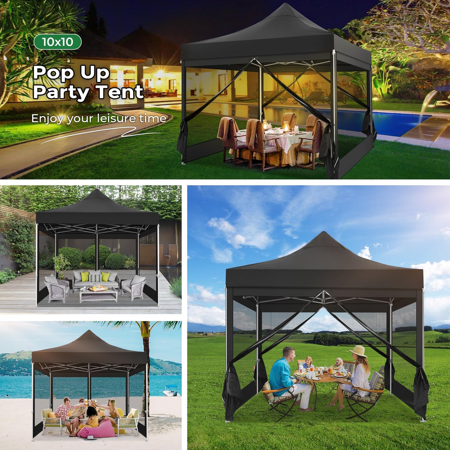 COBIZI Folding Gazebo 3 x 3 m Gazebo 3 x 3 m Waterproof Stable Party Tent Foldable with 4 Side Walls Mosquito Net Pop Up Garden Gazebo Anti-UV for Garden, Grey