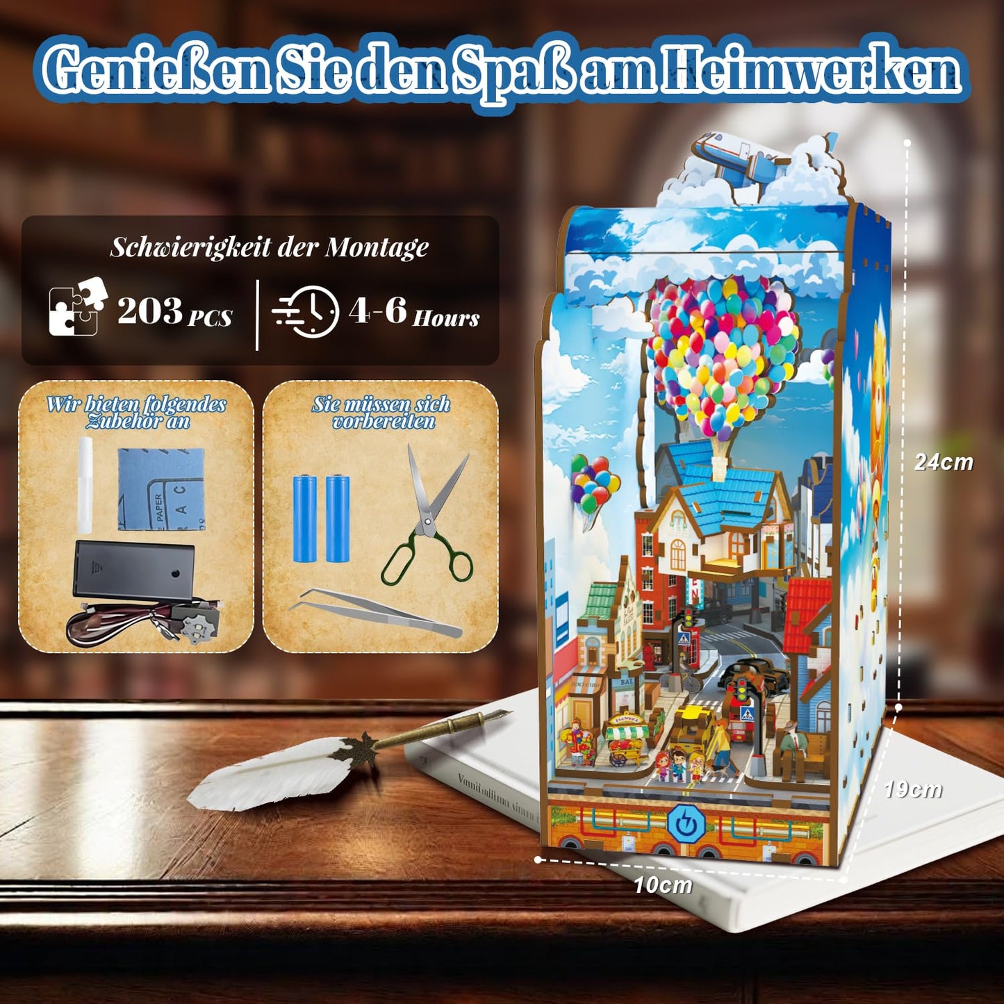 Book Nook Japan, Sakura Straße Booknook Japanischer Kit, 293PCS DIY Miniature House mit Licht, 3D Puzzle für Erwachsene und Heranwachsende, Japanische Deko Holzpuzzle Erwachsene Bücherregaldekoration
