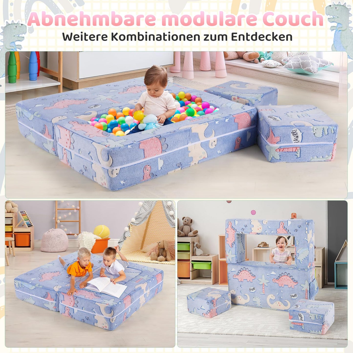 Children's Sofa Fold-Out 2-in-1 Toddler Sofa Bed, Children's Chair with Sleep Function, Mini Couch for Cuddly Corner Children's Room, Fancy Play Sofa for Girls and Boys, Glow in the Dark (Purple)