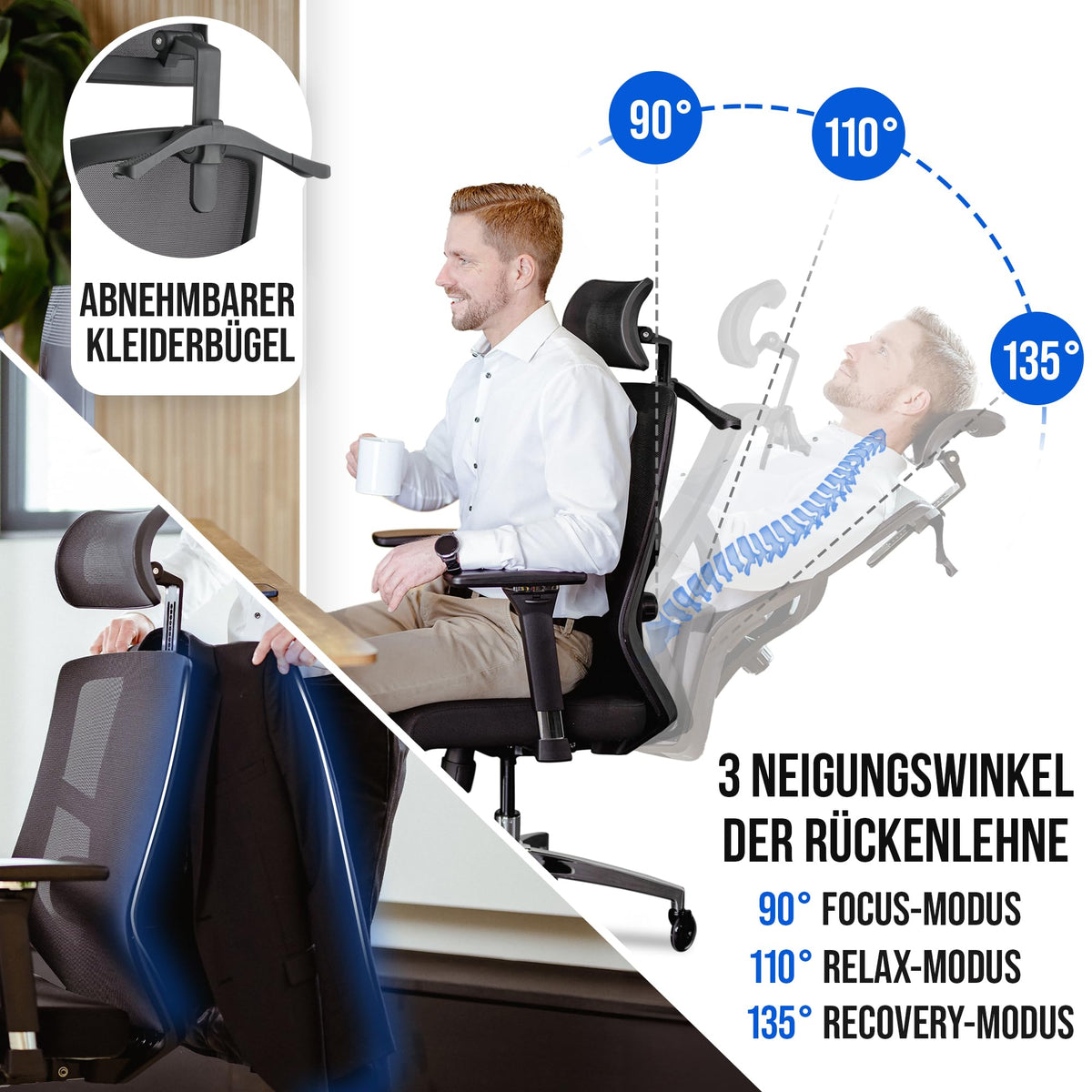 Ergonomic Office Chair [Test Winner] Scratch-Free Wheels Breathable Ergonomic Desk Chair Office Chair 150 kg Load Capacity Computer Chair Swivel Chair Home Office Chair Ergonomic