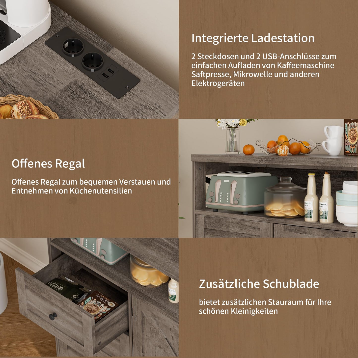 Kitchen Cabinet, Sideboard with Drawers and Open Shelf, Sideboard, Kitchen Cabinet, Coffee Bar Cabinet for Kitchen, Dining Room, Living Room, 120 x 35 x 95 cm, White