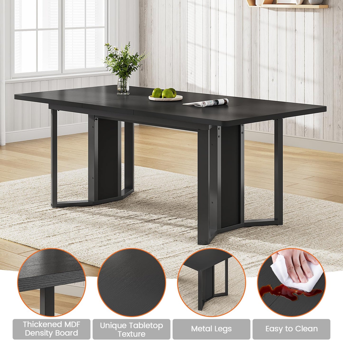 Itaar 5-Piece Dining Table Set for 4-6 People, 63" Extendable Kitchen Table and 4 Cushion Chairs, Dining Room Table with MDF Board & Metal Frame for Small Space, Easy Clean, Brown