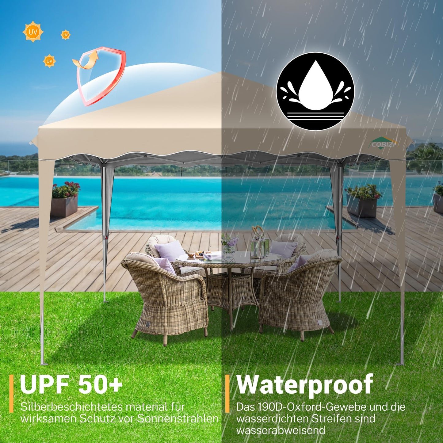 COBIZI Folding Gazebo Gazebo 3 x 6 Waterproof Winterproof Garden Gazebo Party Tent Pop Up Gazebo Foldable Tent with 6 Side Waves with Ventilation Openings, Sandbag for Market, Outdoor Event, Black