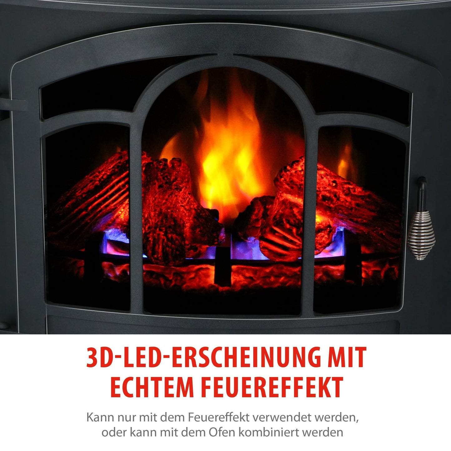 alpina Vicenza Electric Fireplace with Heater, Electric Heater 2000 W, Fireplace with Heater, Remote Control and Timer, Electric Stove with LED Flames, Freestanding, Black, 1800 W