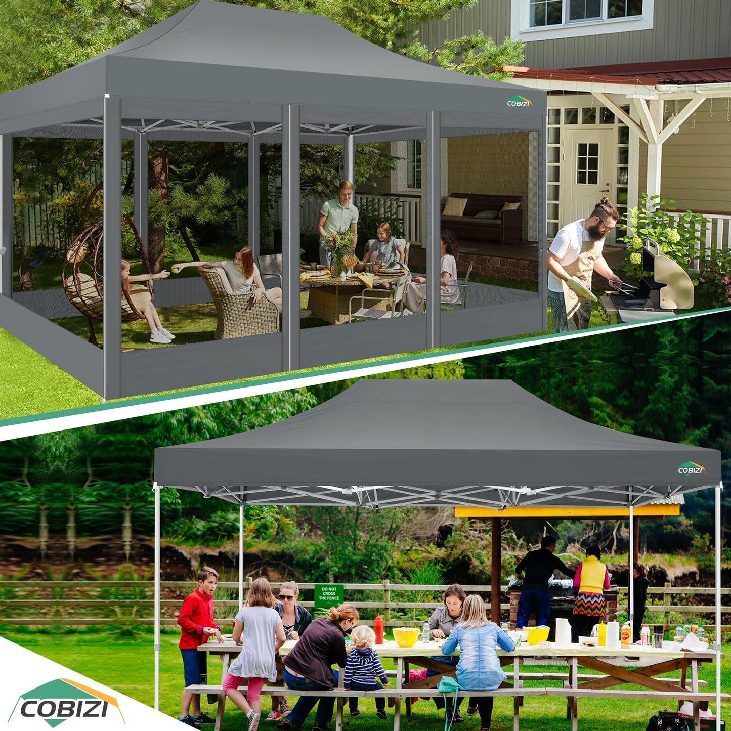COBIZI Pavillon 3x3 Faltpavillon 3x3 Wasserdicht Stabil, Partyzelt Gartenpavillon UV-Schutz mit 4 Seitenwänden aus Mesh, Schwarz
