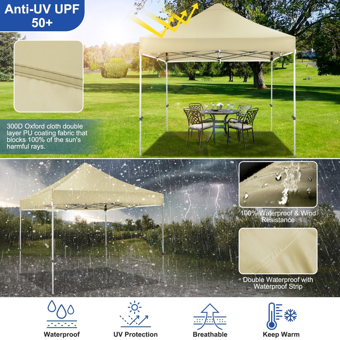Tooluck Folding Gazebo, 3 x 4.5 m, Waterproof, Stable, Outdoor, Garden Party Tent, UV Protection 50+, with 4 Side Panels, Grey