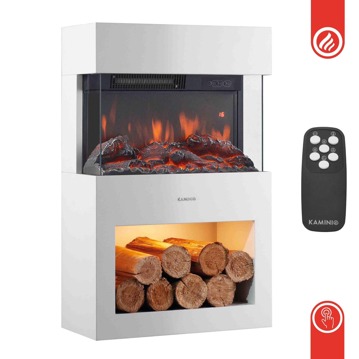 Henri Electric Fireplace with Heater, 3D Flame Effect, Wooden Compartment, LED Ambient Light, Remote Control (Black)
