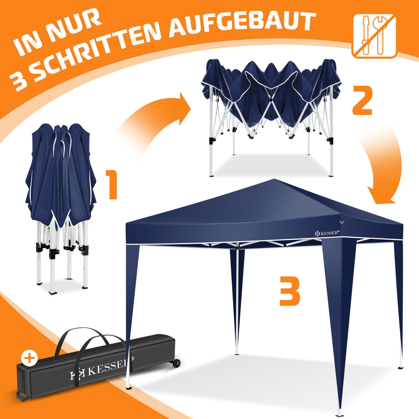KESSER® Folding Gazebo 3 x 3 m with LED Lighting, Pop-Up Garden Gazebo, Height Adjustable, Stable, Waterproof, Winterproof, Party Tent, Marquee, UV Protection 50+, Includes Remote Control and Bag