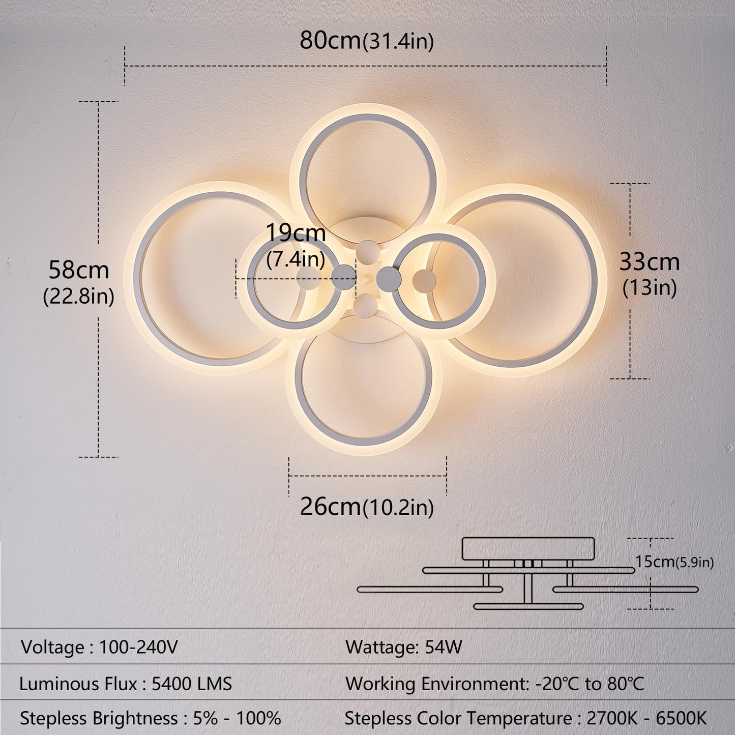 SUCIKORIO LED Deckenleuchte Dimmbar mit Fernbedienung, Modern LED Deckenlampe Rund Wohnzimmer 54W Wohnzimmerlampe 2700K-6500K Schlafzimmerlampe Decke mit APP für Schlafzimmer, Küche, Badezimmer, Flur