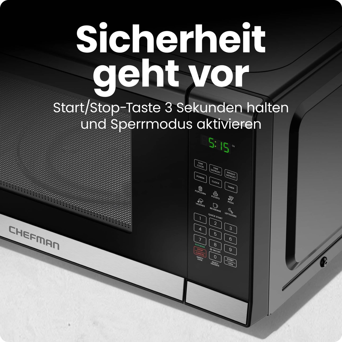 Chefman Microwave 20L 800W 6 Presets 10 Power Levels Digital Display Eco Mode Memory Function Mute Child Protection