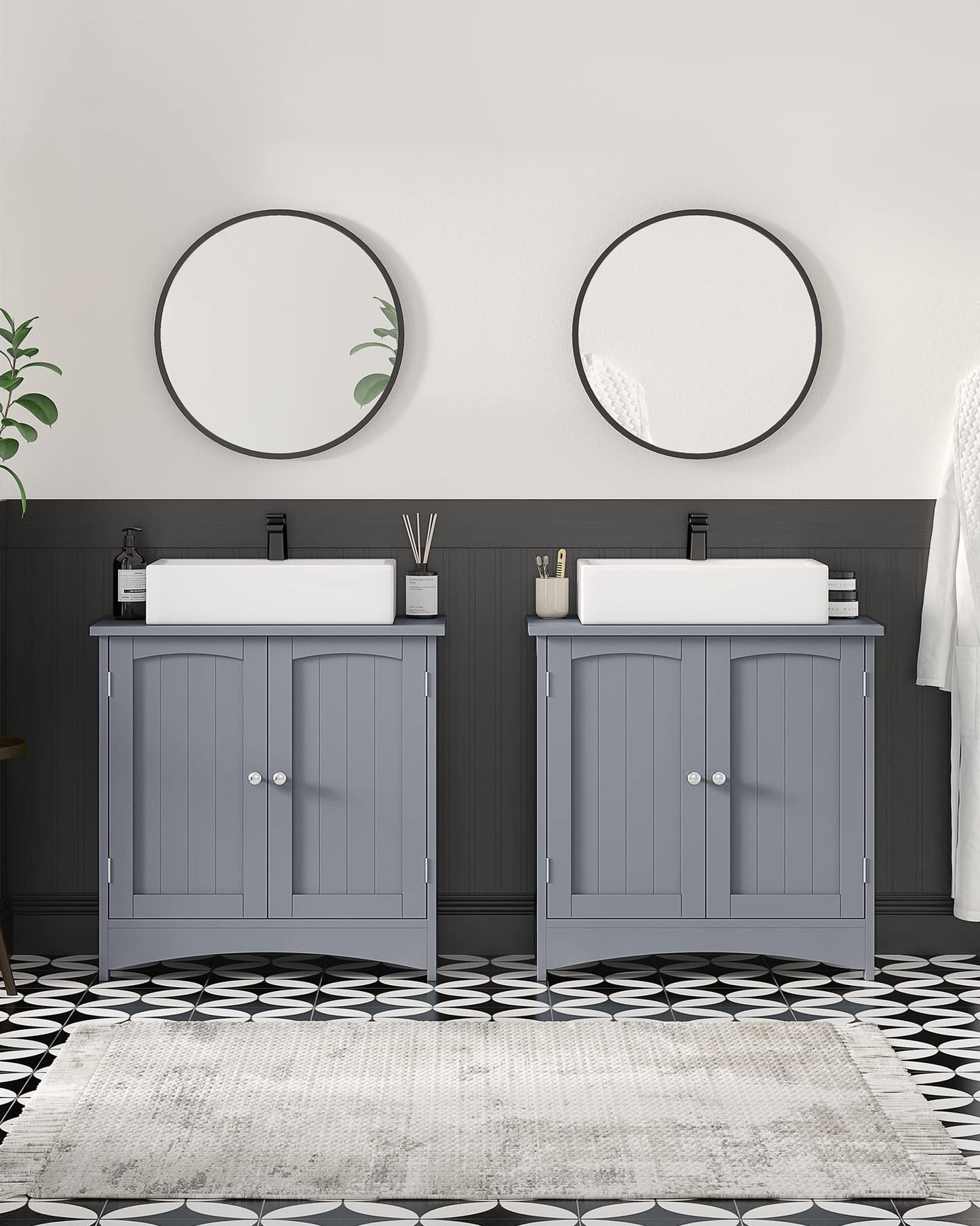 VASAGLE BBC410P31 Vanity Unit Extra Long 30 x 90 x 60 cm 2 Doors Bathroom Cabinet Open Compartments Height Adjustable Shelves White