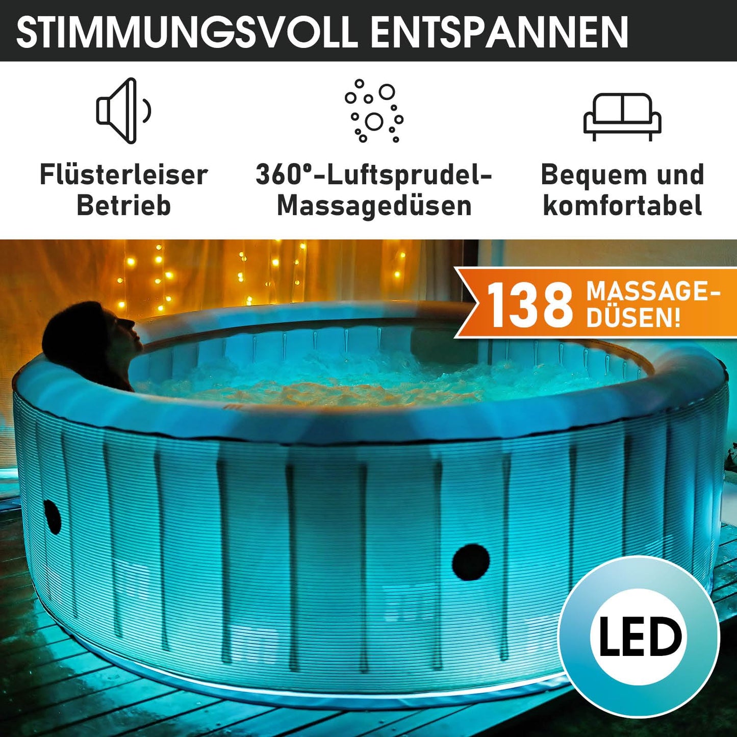 BRAST® Whirlpool aufblasbar MSpa | 4-8 Personen | viele Modelle rund und eckig | Ø 125-224cm | In- Outdoor Pool | bis zu 144 Massagedüsen | inkl. Aufblasfunktion Abdeckung Timer Heizung | Duet