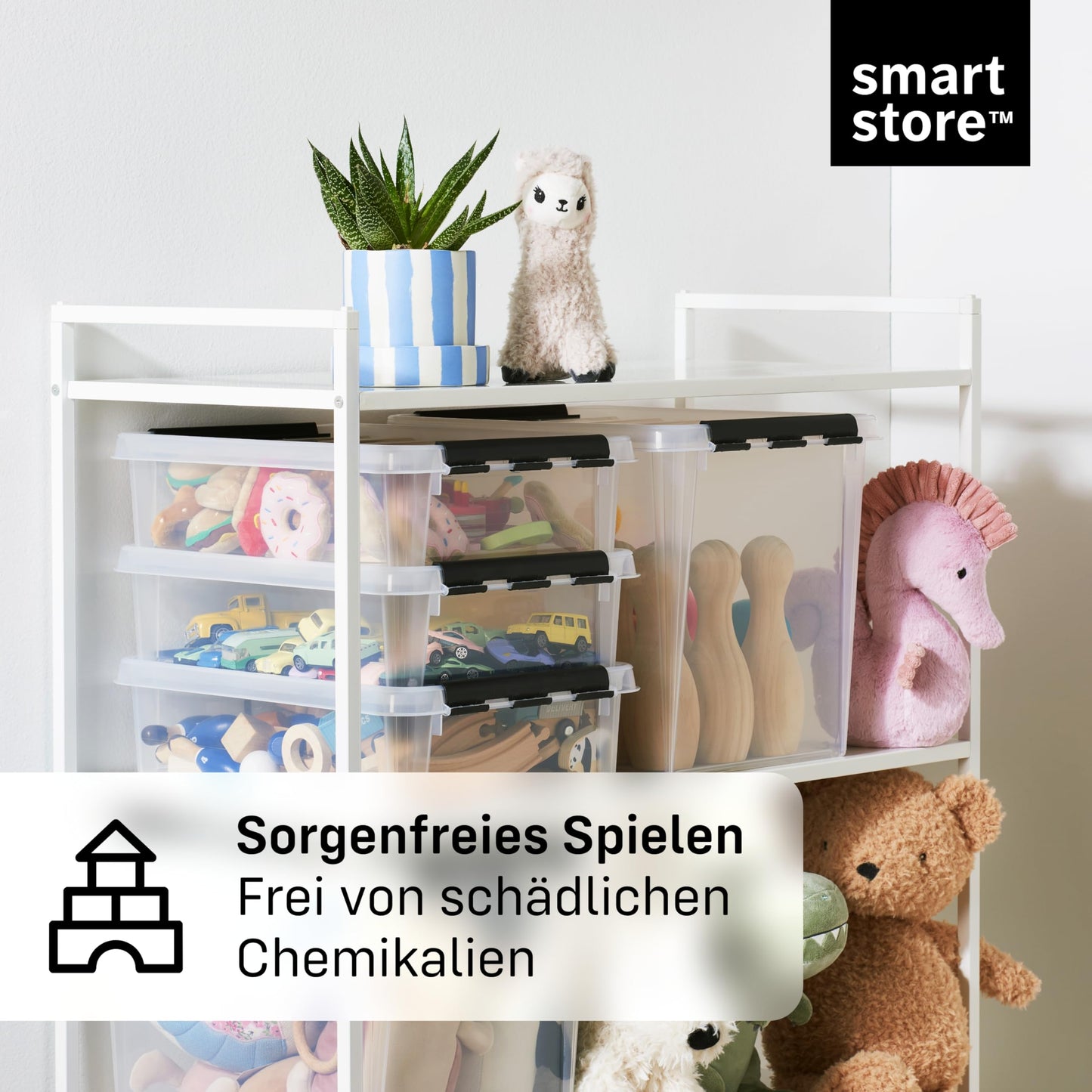 SmartStore - 5 x Storage Box with Lid Classic 46L (59 x 39 x 31 cm) | Stackable Box with Lid | Food-Safe Plastic Box | Plastic Box with Lid and Reinforced Corners