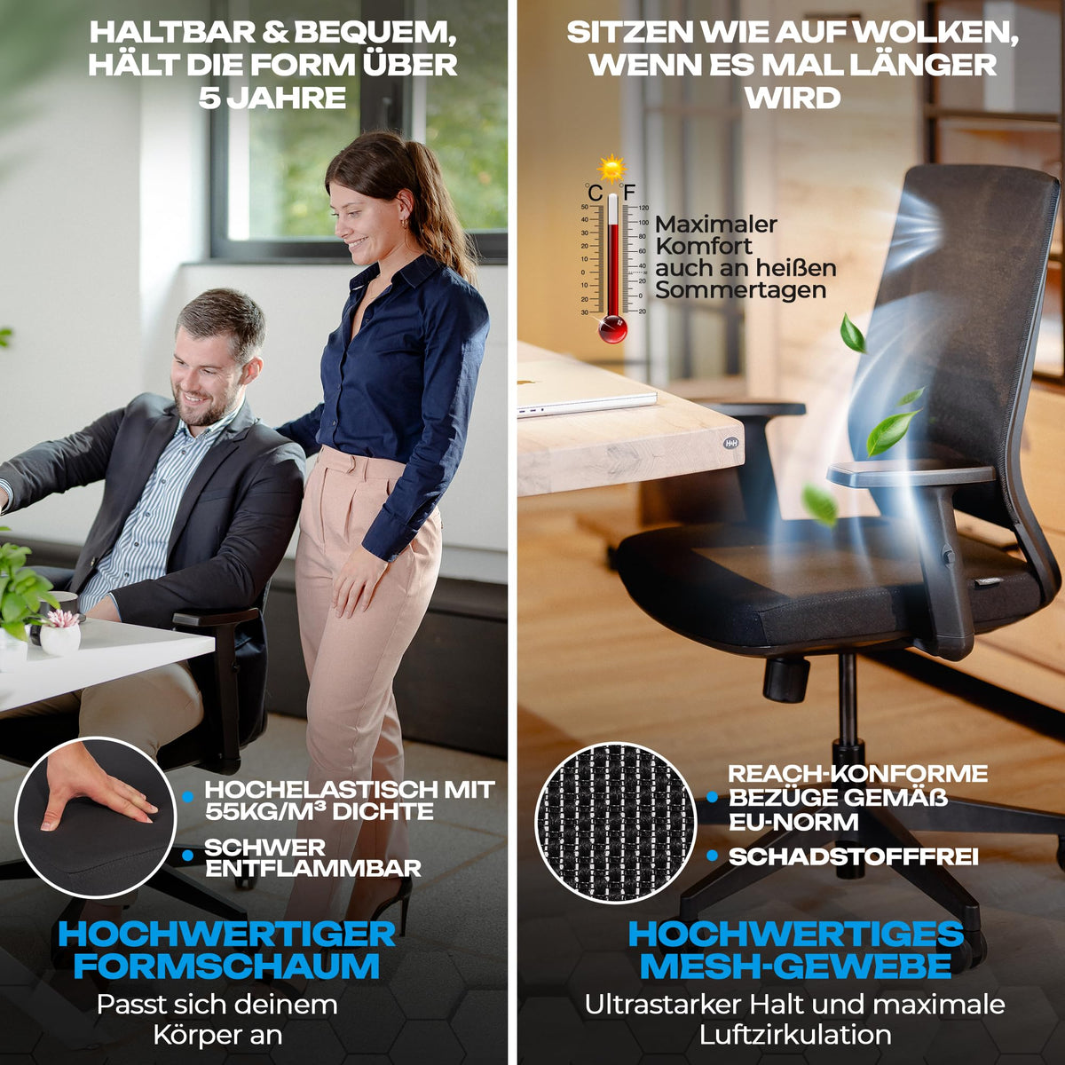M2 Ergonomic Office Chair, Test Winner with Adjustable Armrest without Headrest for Maximum Freedom of Movement, Back-Friendly, Comfortable Desk Chair for Office and Home Office Chair