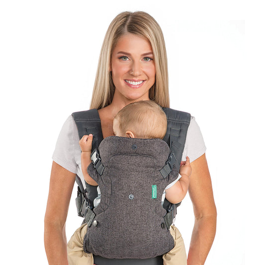 Infantino Flip Advanced 4-in-1 Ergonomic Convertible Baby Carrier with Inside and Out View, Front and Back, Portable for Newborns to Toddlers from 8-32 lbs, Grey