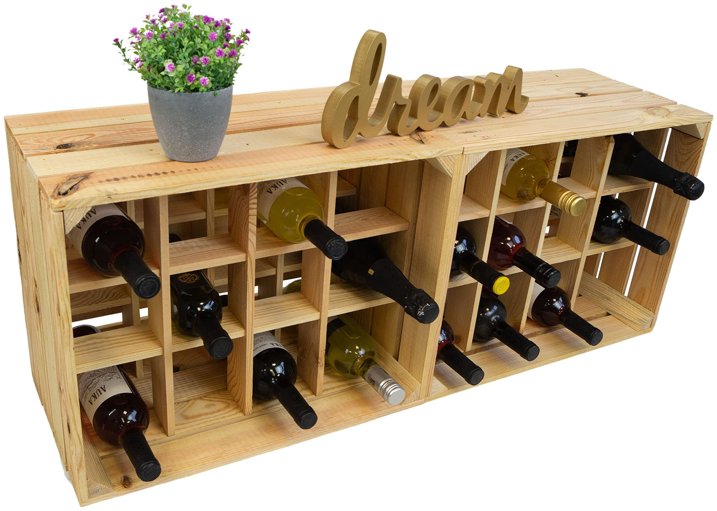 Kistenkolli Altes Land Bottle Rack, Henry, Natural, Flamed, Dimensions Approx. 50 x 40 x 30 cm, wine rack
