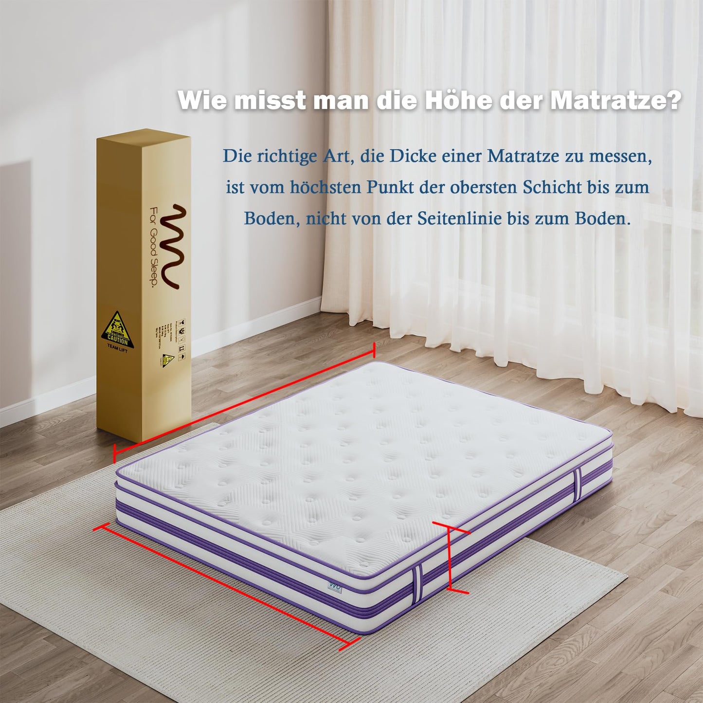 Moziel 180 x 200 cm Mattress, 26 cm Height, H3, Oeko-Tex Certified, Gel Memory Foam Hybrid, Pocket Spring, Breathable, Medium Firm, Pressure Relief, Barrel Pocket Spring Mattress Packed in Box