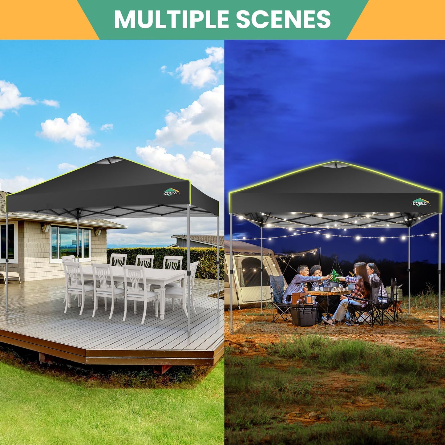 COBIZI Faltpavillon 3x6 Pavillon wasserdicht Winterfest, Ein-Tasten-Zentralverriegelung Partyzelt Faltbar Anti-UV mit 6 Seitenwänden, Gartenpavillon mit Leuchtstreifen für Hochzeiten, Freien, Garten