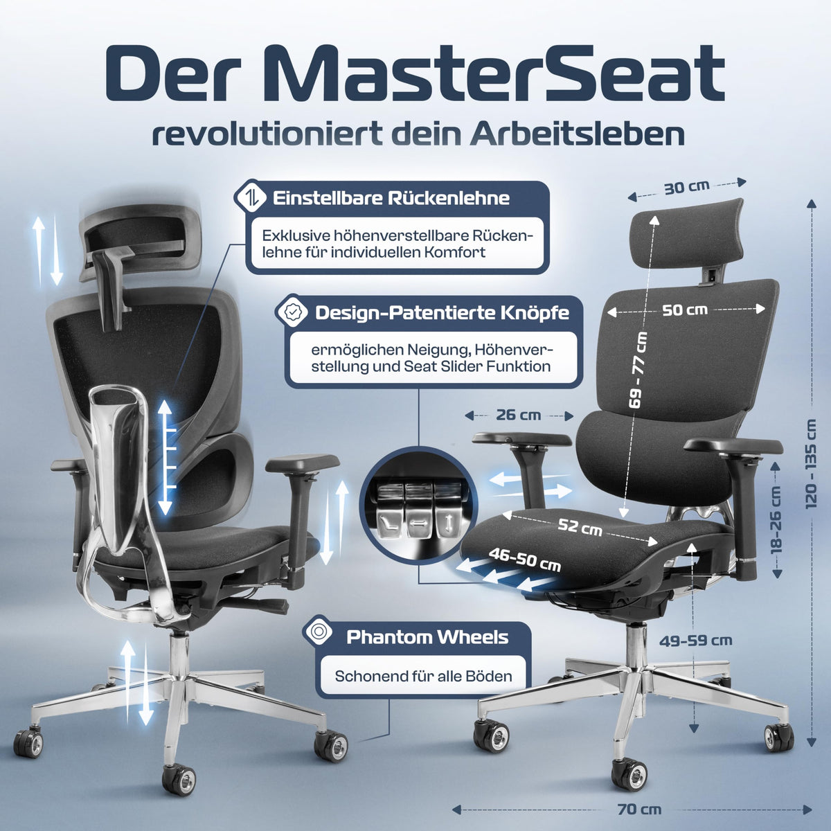 CLOUVOU BrightSeat Ergonomic Office Chair [Test Winner] Desk Chair 100% Individually Adjustable Office Chair & Gaming Chair Computer Chair Home Office Chair Ergonomic Swivel Chair 150 kg