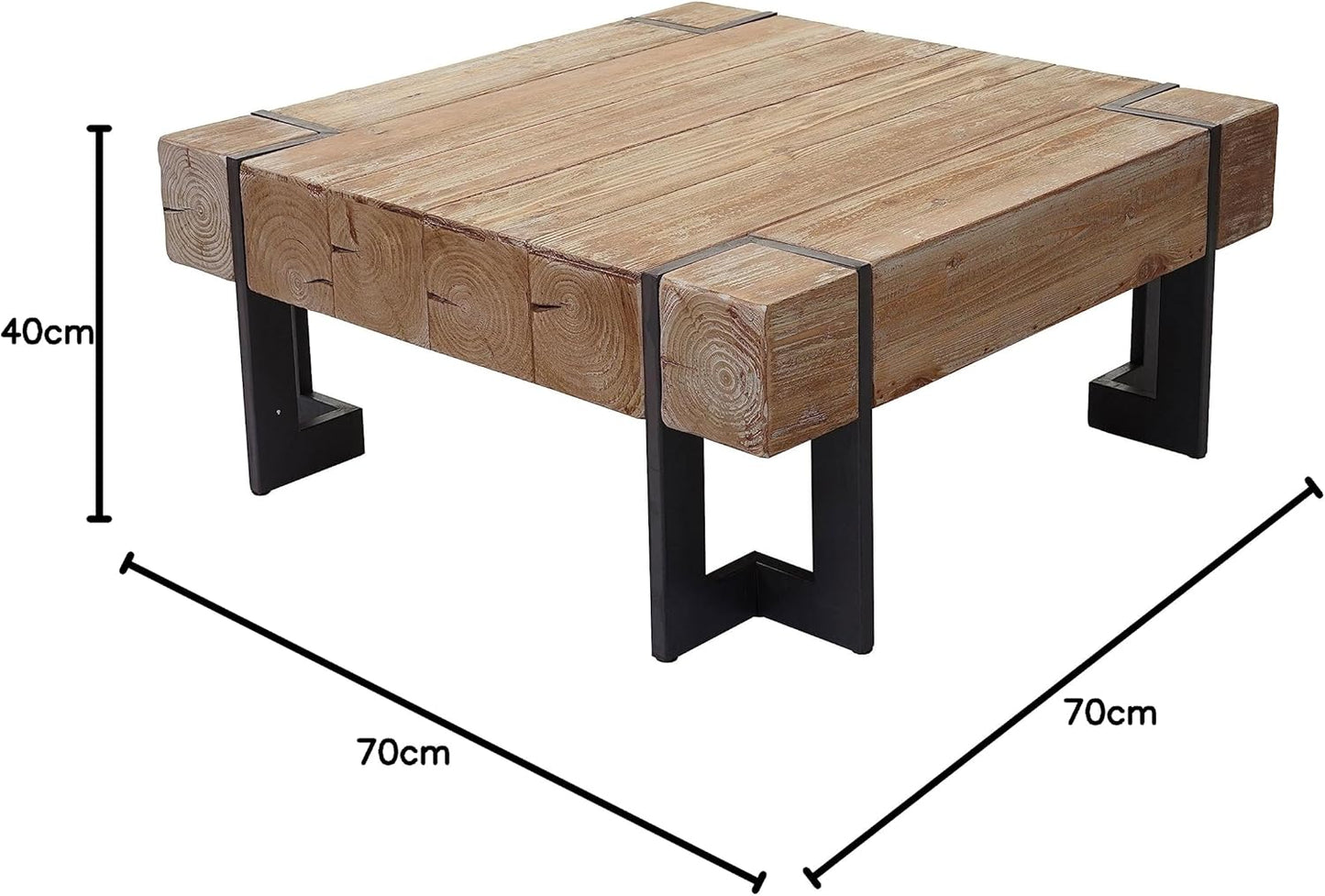 Mendler HWC-A15AM Coffee Table, Living Room Table, Fir Wood, Rustic, Solid, FSC-Certified, 70 x 70 cm, Natural Colour