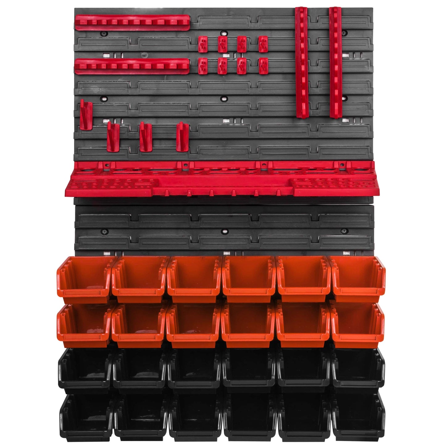 Storage System Wall Shelf 576 x 780 mm, Tool Holders, 28 pcs. Stacking Boxes Storage Boxes Extra Strong Wall Shelves Expandable Workshop Shelving Workshop Shelf