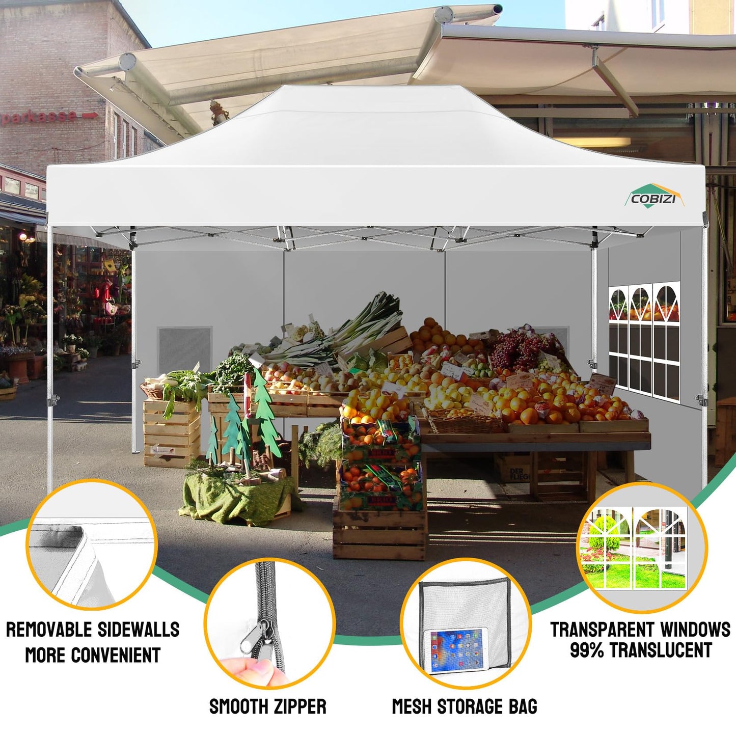 Tooluck Folding Gazebo, 3 x 4.5 m, Waterproof, Stable, Outdoor, Garden Party Tent, UV Protection 50+, with 4 Side Panels, Grey