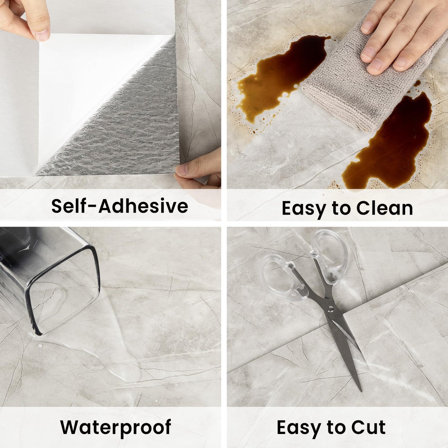 Hode Pack of 10 Adhesive Tiles, Kitchen Marble, 60 x 30 cm, Self-Adhesive Tiles, White, Waterproof, Wall Panels, Self-Adhesive for Kitchen Splashback, Bathroom, Living Room, Wall Tiles