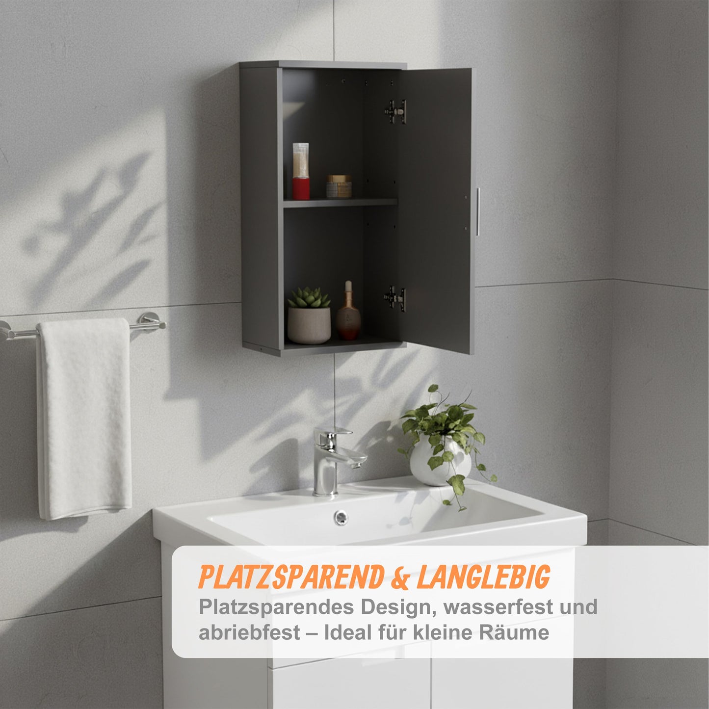 Relaxdays Bathroom Wall Cupboard, 2 Compartments, H x W x D: 62 x 30 x 21 cm, Adjustable Shelf, Narrow Bathroom Cabinet, MDF, White