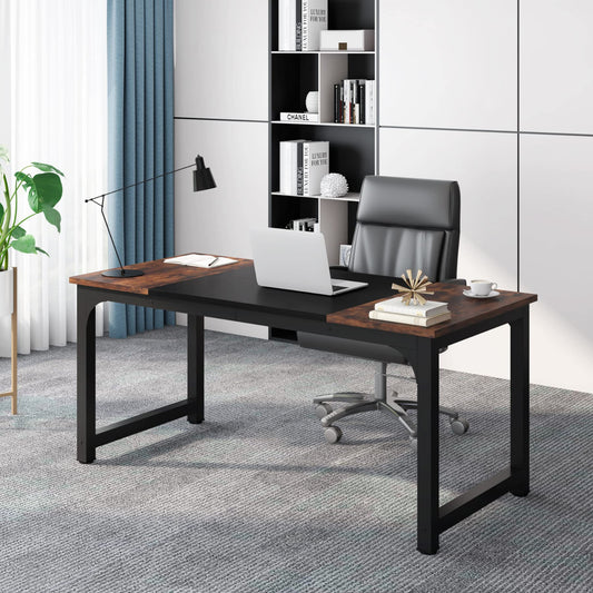 Tribesigns Schreibtisch Computertisch, PC Tisch Bürotisch Arbeitstisch Esstisch in Schwarz für Home Office zu Hause Schreibtische, Konferenztisch (Rustikales Braun/Schwarz, 180 x 80 x 75 cm)