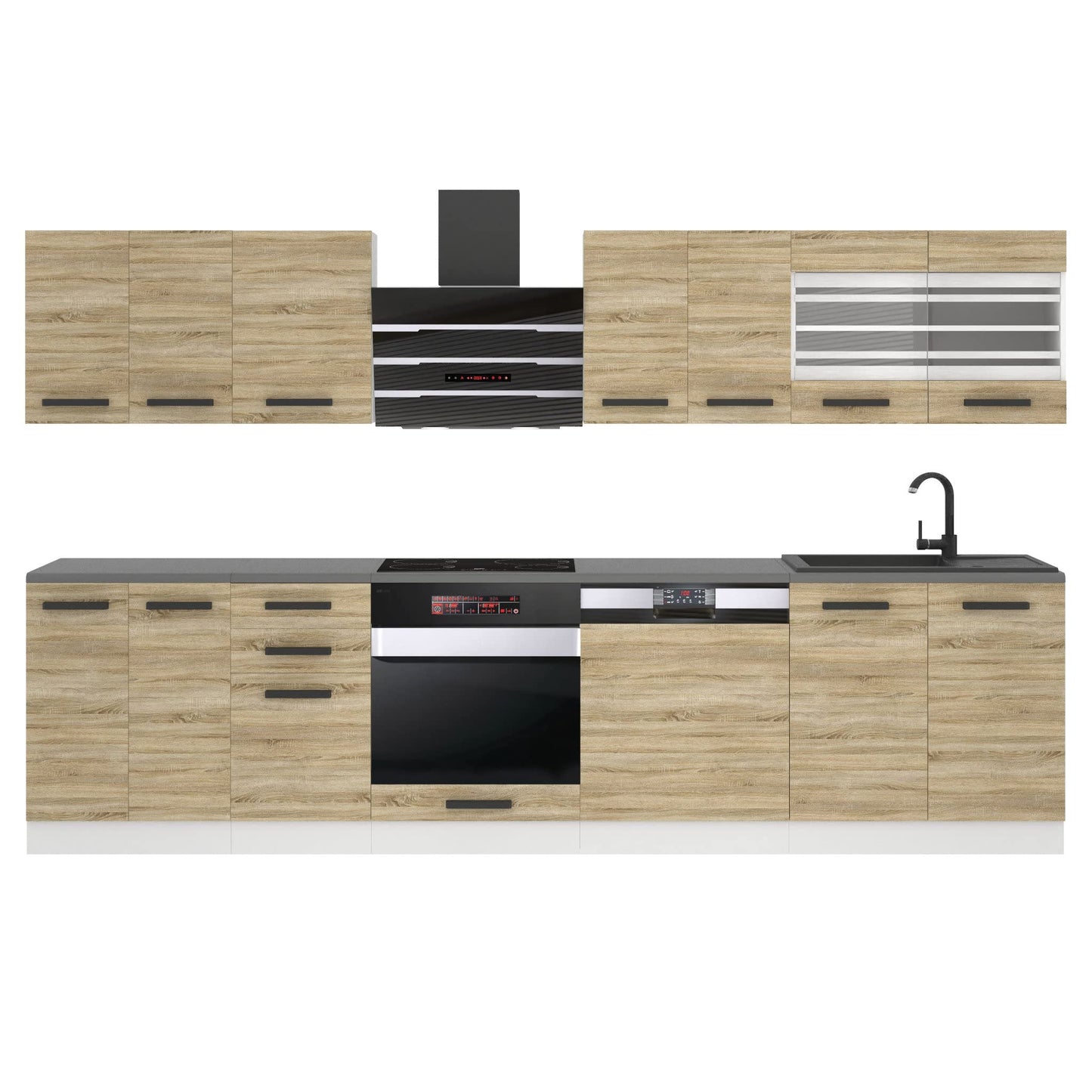 Belini Lucy Kitchen Unit, Kitchen Furniture 300 cm, Kitchen Completely Without Electrical Appliances, with Wall Cabinets and Base Cabinets, Without Worktops, White High Gloss