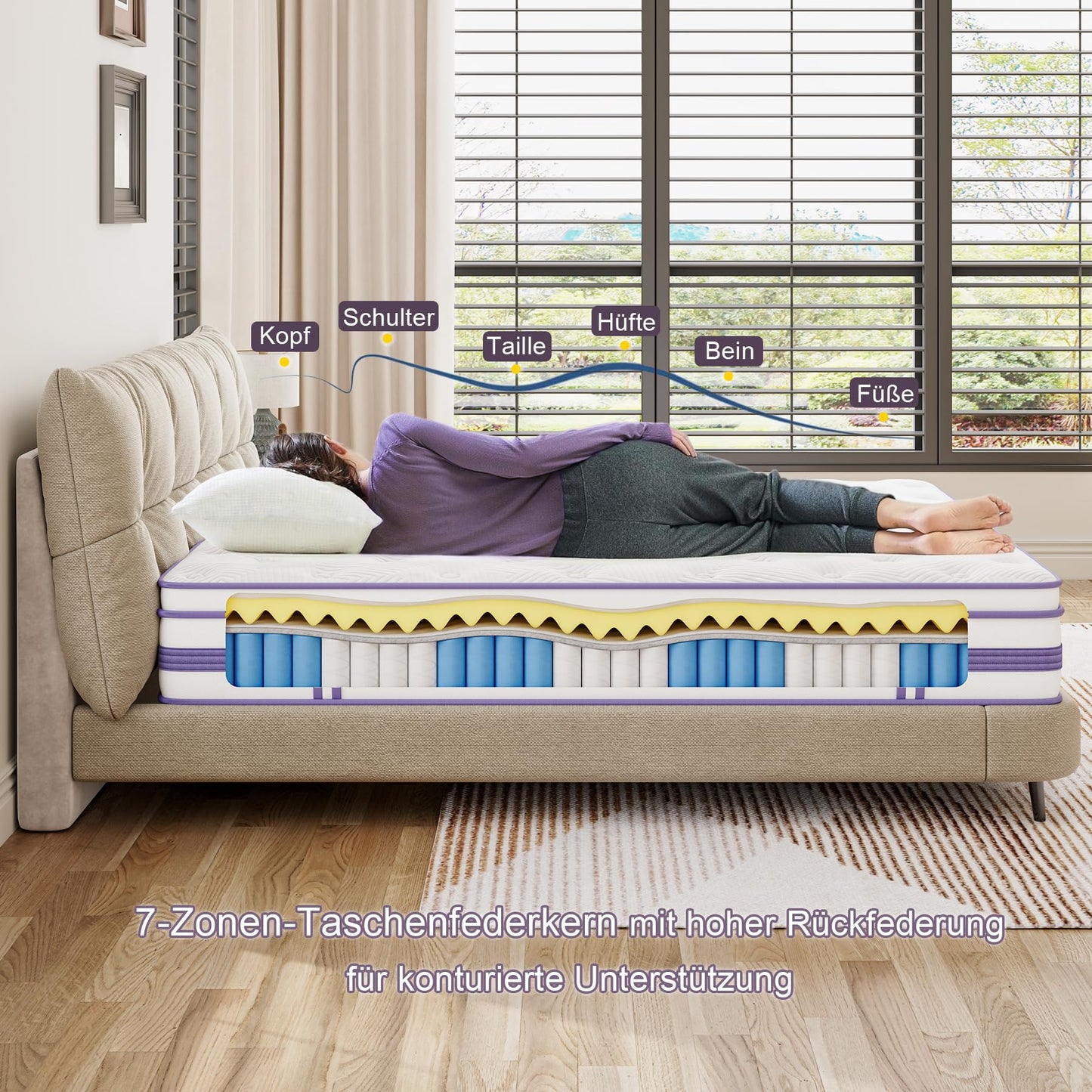 Moziel 180 x 200 cm Mattress, 26 cm Height, H3, Oeko-Tex Certified, Gel Memory Foam Hybrid, Pocket Spring, Breathable, Medium Firm, Pressure Relief, Barrel Pocket Spring Mattress Packed in Box