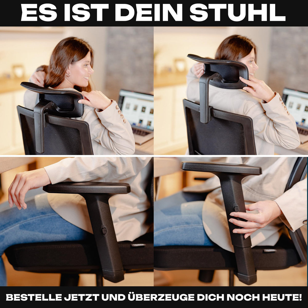M2 Ergonomic Office Chair, Test Winner with Adjustable Armrest without Headrest for Maximum Freedom of Movement, Back-Friendly, Comfortable Desk Chair for Office and Home Office Chair