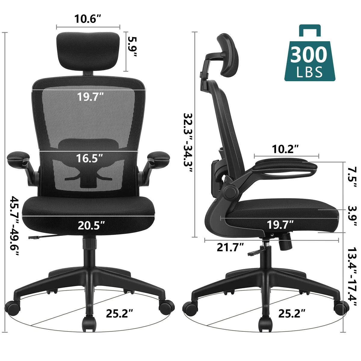 FelixKing Office Chair Ergonomic Desk Chair with Adjustable Headrest, Armrests, Lumbar Support, High Back Office Chair, Desk Chair up to 300 lbs Load Capacity (Black)