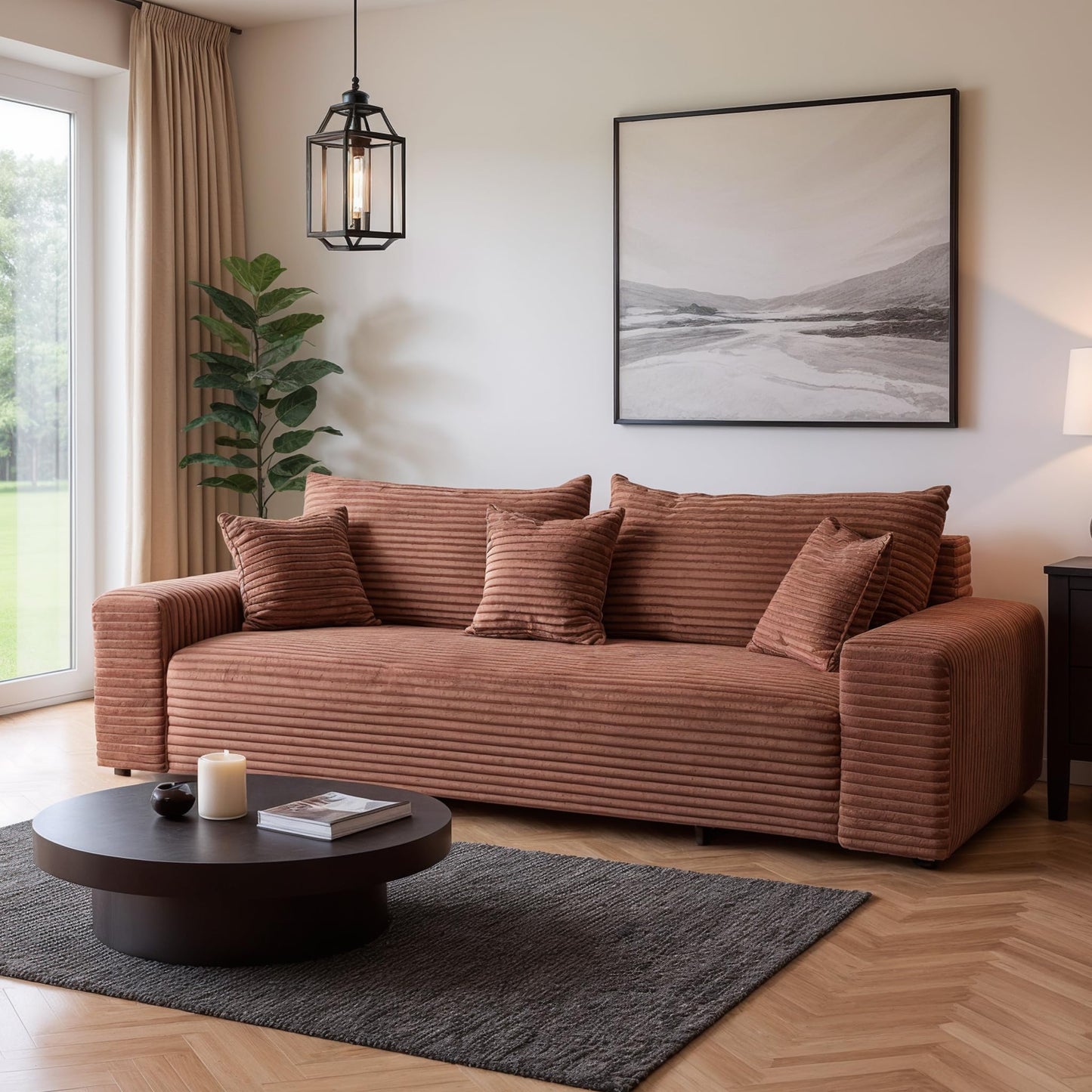 Cordo Sofa Bed 265 x 150 cm with Bed Box - Cord Sofa TILIA Wide Corduroy, SoftTouch Comfort, Nosage Spring, Removable Cushions, Easy Clean & Pet Friendly (Bronze)
