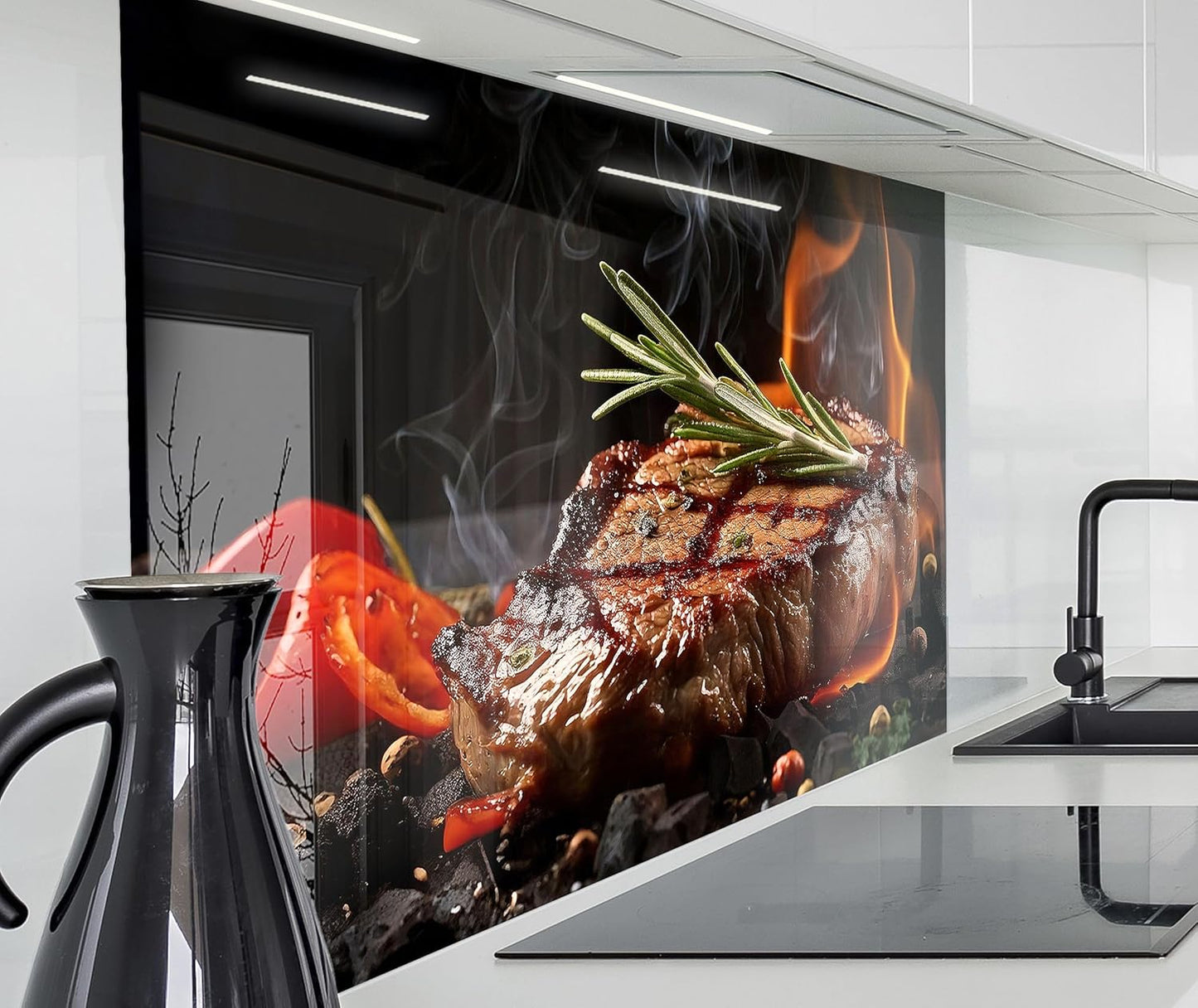 timalo Stove Splash Guard Wall Sink, Kitchen Back Wall Glass Look Acrylic Glass 2 mm Glass Back Wall Acrylic Glass Kitchen Panels Back Wall Protection Plate 60 x 40 cm Herbs Spices Text Guten Appetit