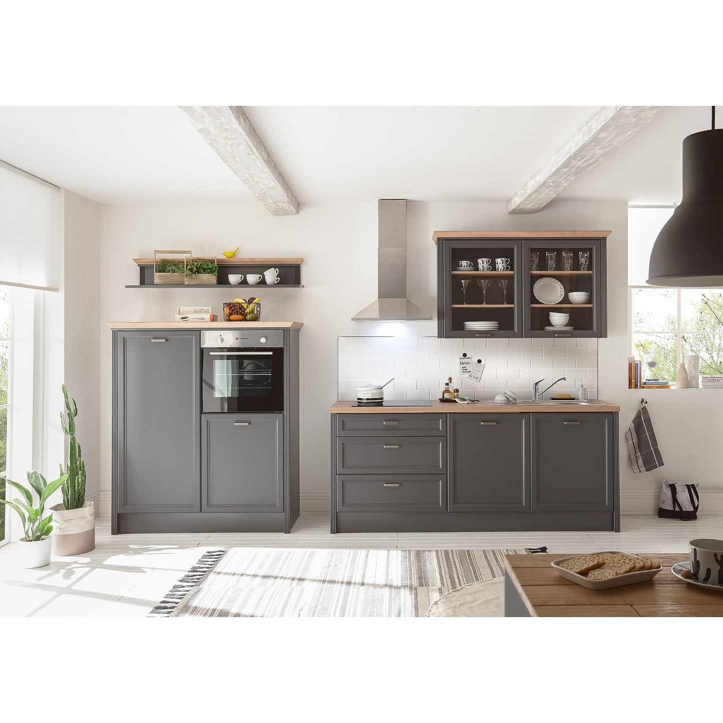 Jasmin Modern Kitchen Unit without Electrical Appliances in Light Pine Artisan Oak Look - Spacious Fitted Kitchen in Country House Style - 344 x 228 x 60 cm (W x H x D)