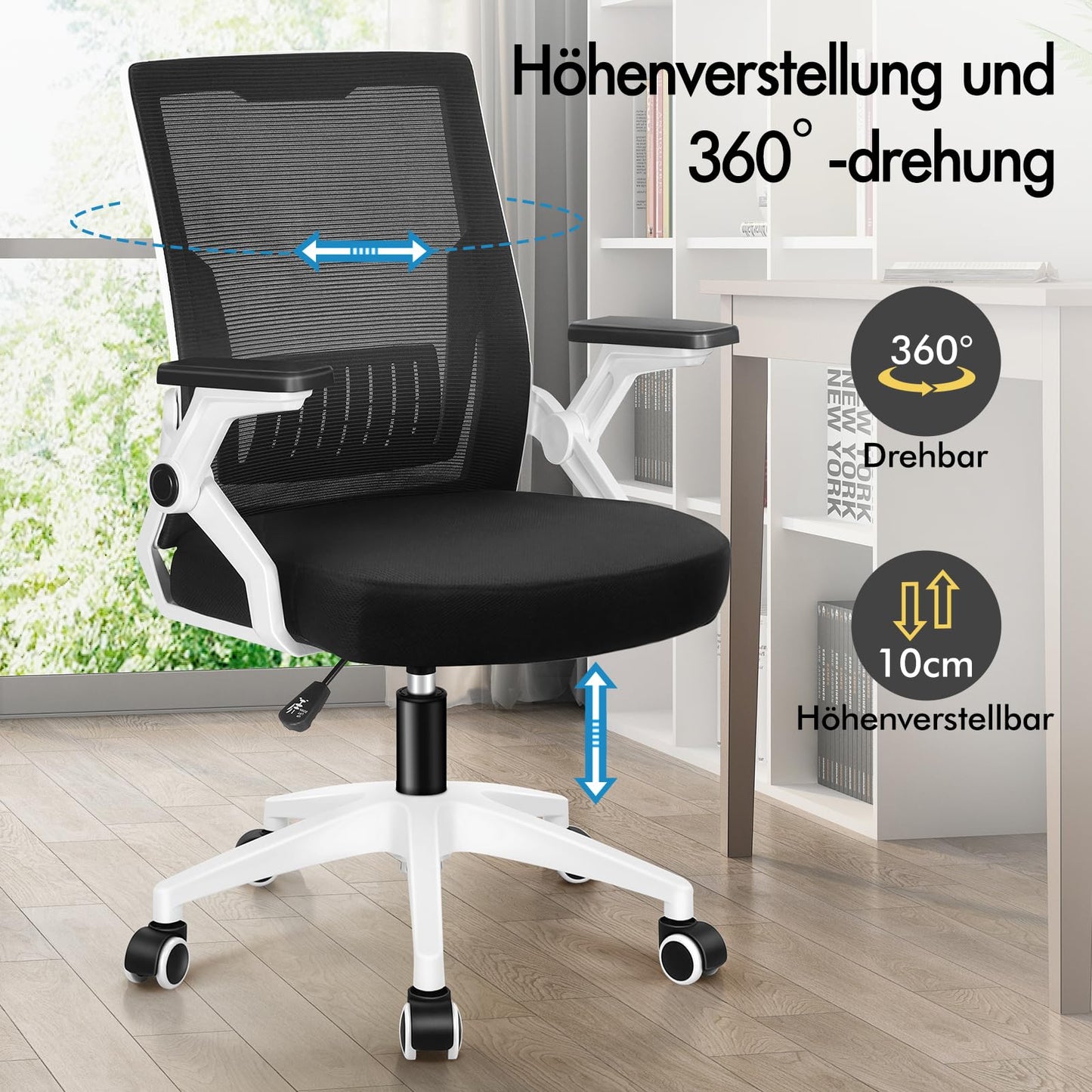 ALFORDSON Ergonomic Office Desk Chair, Computer Chair with Dynamic Lumbar Support, Tilting Swivel Chair with Flip Up Armrest, Black