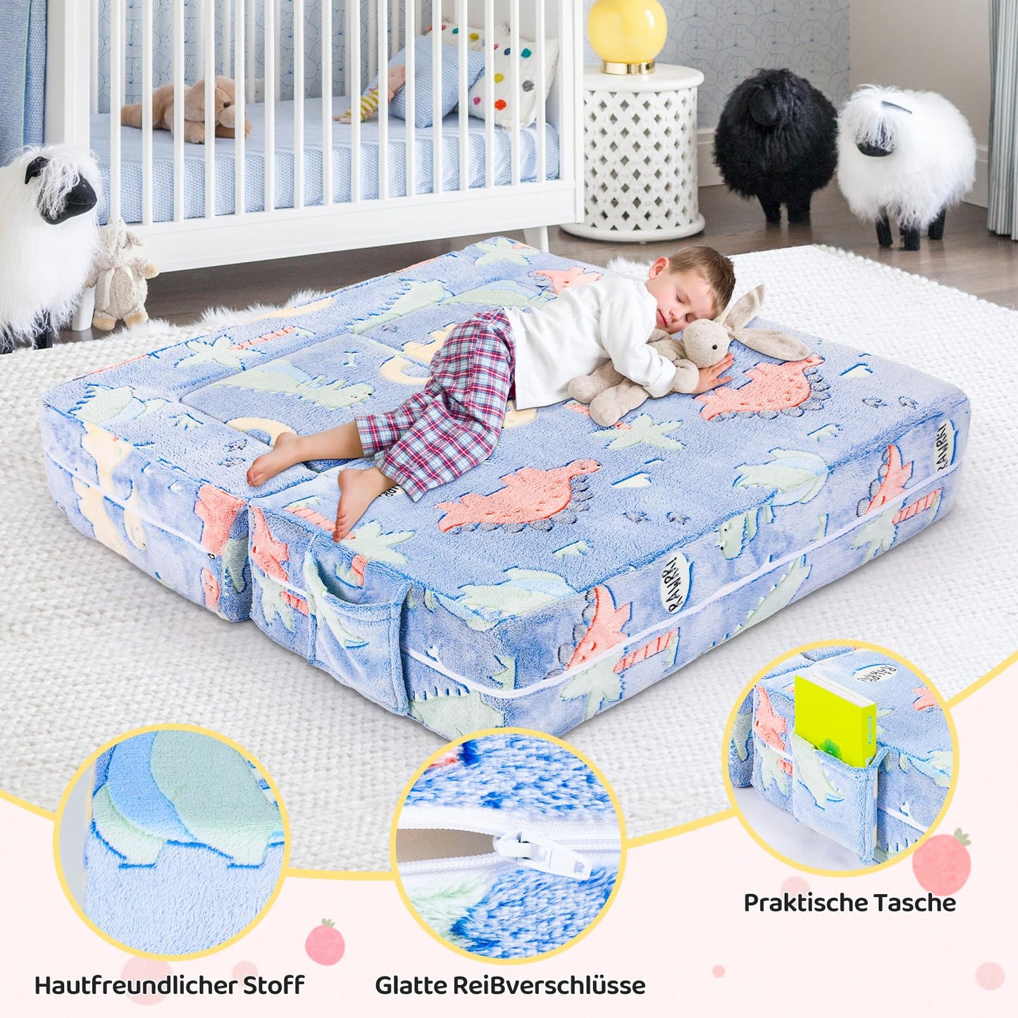 Children's Sofa Fold-Out 2-in-1 Toddler Sofa Bed, Children's Chair with Sleep Function, Mini Couch for Cuddly Corner Children's Room, Fancy Play Sofa for Girls and Boys, Glow in the Dark (Purple)