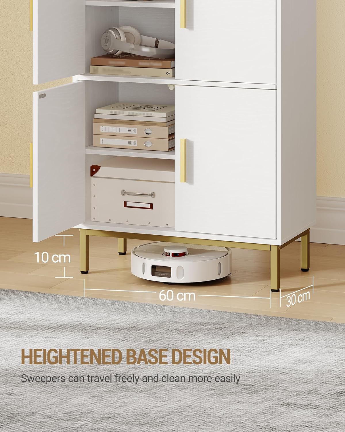 Hzuaneri SC45613G Bathroom Cabinet, Kitchen Cabinet, Storage Cabinet, 4 Doors and 1 Open Area, Adjustable Shelf, Bathroom, Living Room, Study, 30 x 60 x 120 cm, White