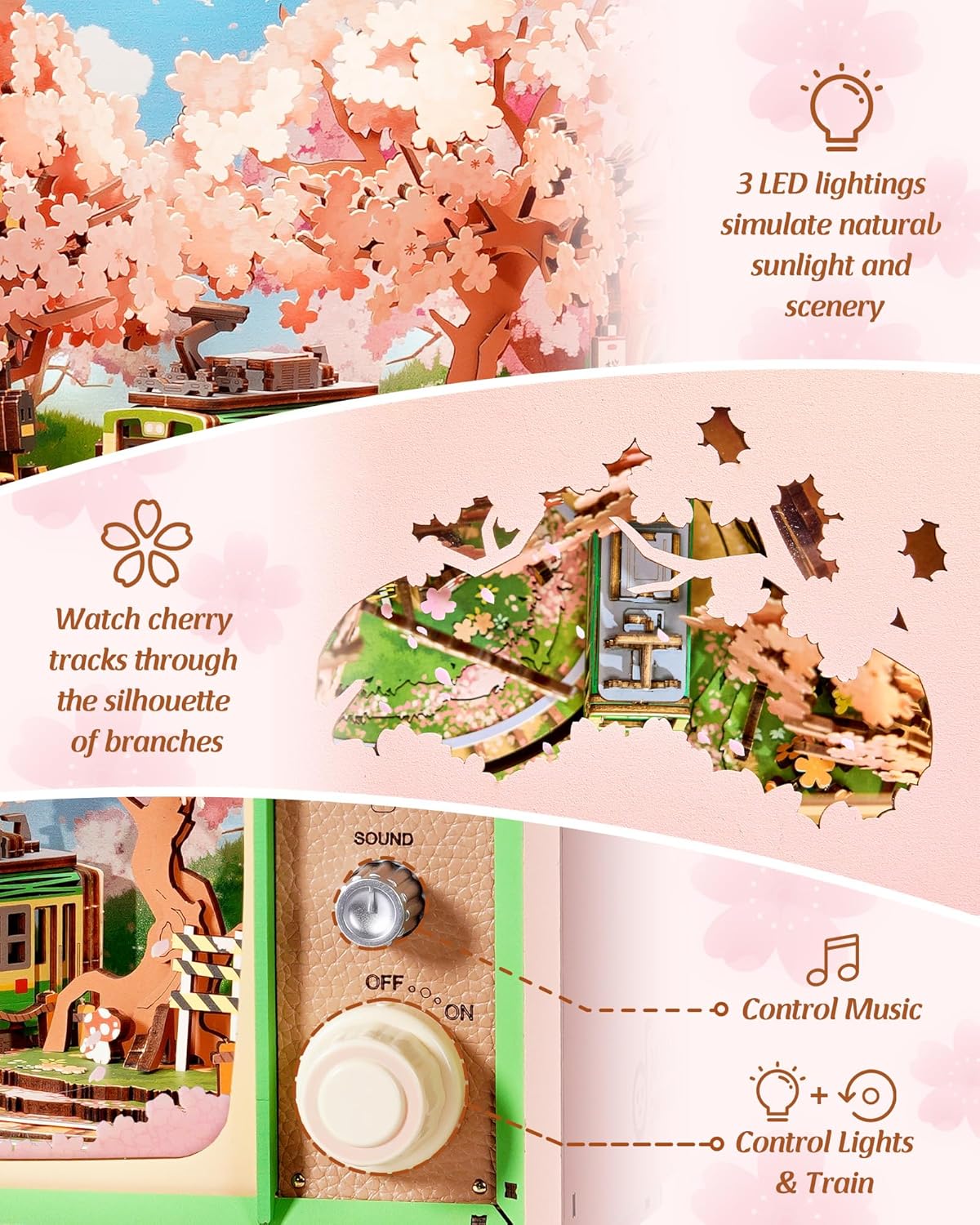 Rolife Modellbausatz Spieluhr Sakura Traumreise DIY Miniatur Haus Kit mit Kirschblüten Szene Holz Puppenhaus zur Deko für Zuhause und Bücherregal Geburtstagsgeschenk für Sie