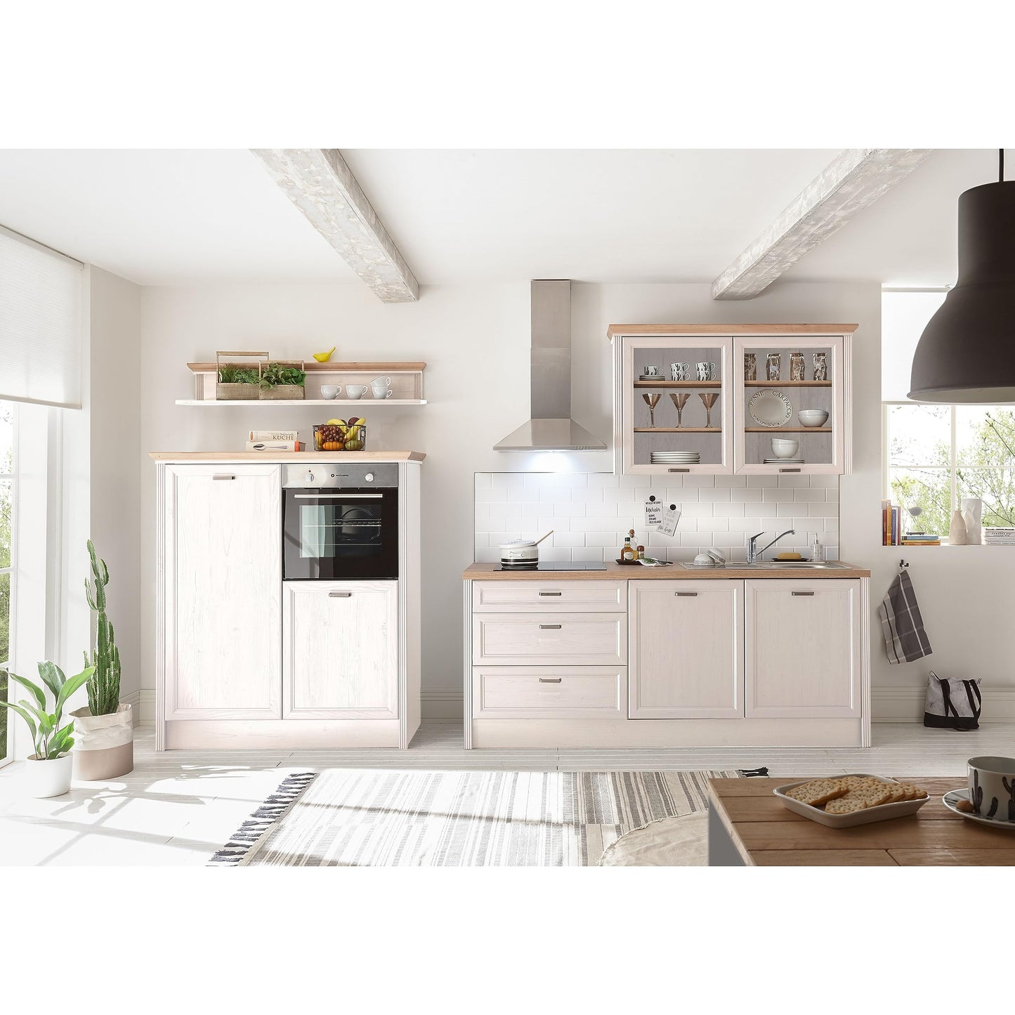 Jasmin Modern Kitchen Unit without Electrical Appliances in Light Pine Artisan Oak Look - Spacious Fitted Kitchen in Country House Style - 344 x 228 x 60 cm (W x H x D)