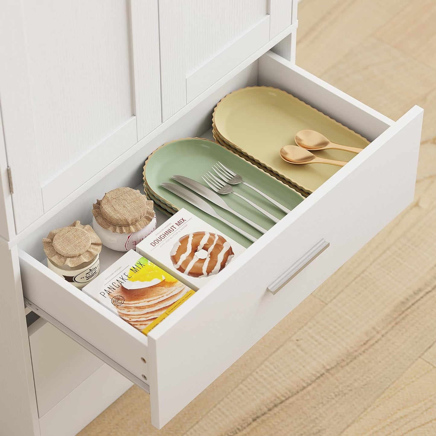 HOMCOM Kitchen Cabinet, Buffet Cabinet with 2 Doors, 8 Door Shelves, 2 Drawers, Tall Cabinet with Adjustable Shelves, Modern Storage Cabinet for Living Room, White, 60 x 40 x 159 cm