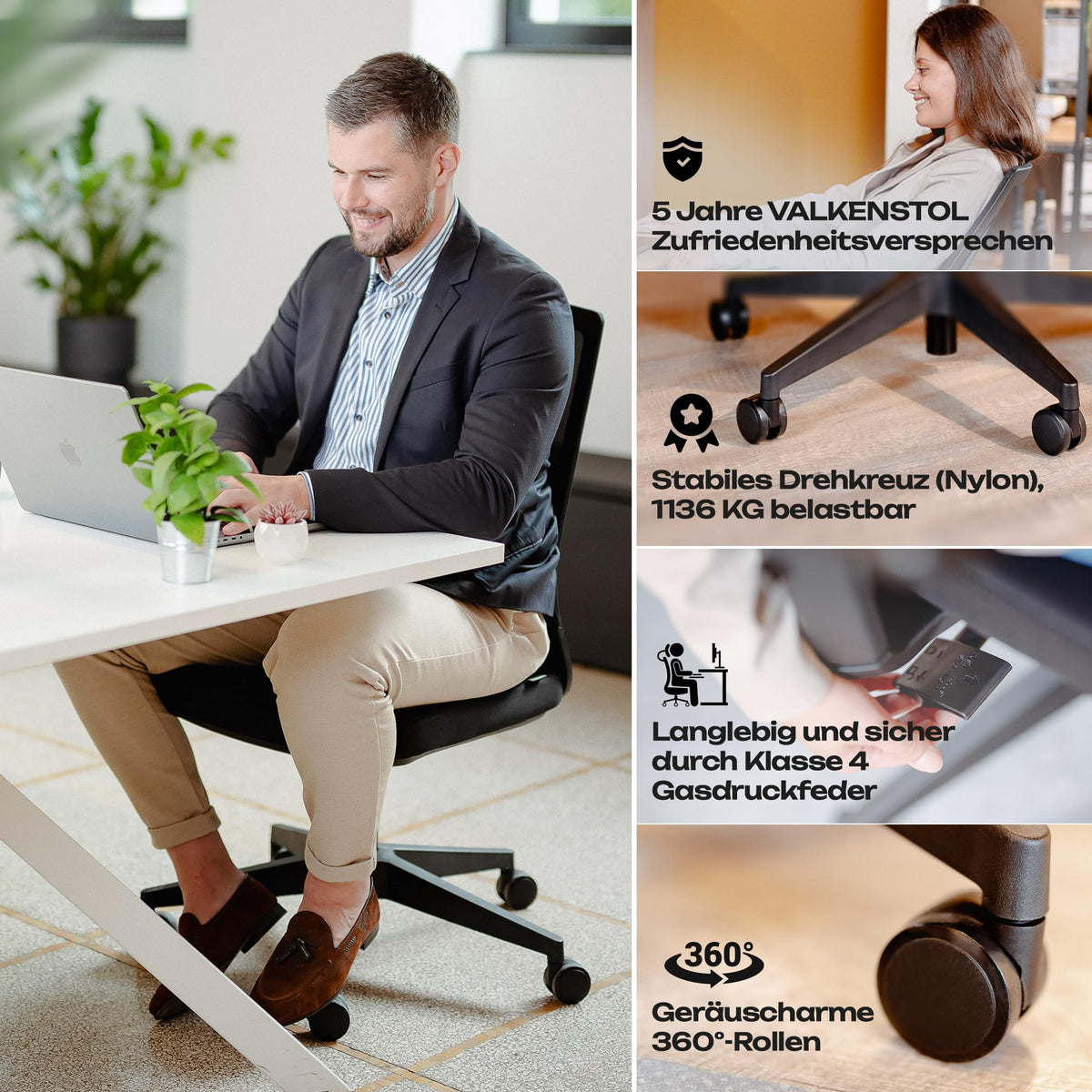 M2 Ergonomic Office Chair, Test Winner with Adjustable Armrest without Headrest for Maximum Freedom of Movement, Back-Friendly, Comfortable Desk Chair for Office and Home Office Chair