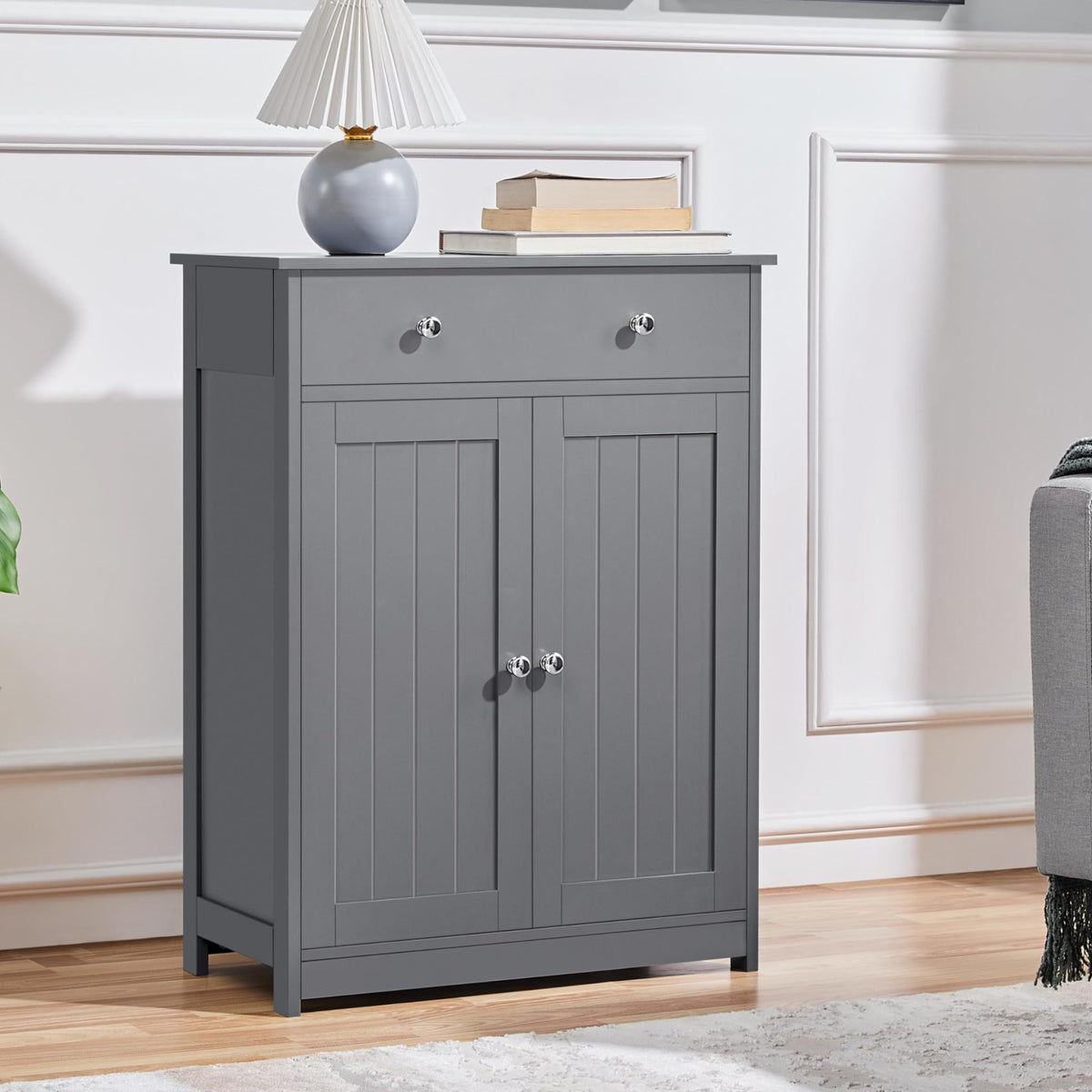 Yaheetech Bathroom Cabinet Kitchen Cabinet Chest of Drawers Storage Cabinet with Drawer and Double Door Bathroom 60 x 30 x 80 cm LBH White