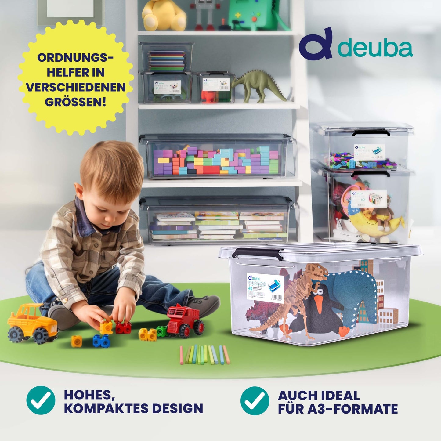 Deuba 10 x Storage Boxes with Lids 12.5 L Box Plastic Boxes Food Safe BPA Free Click Lock Transparent Stackable Kitchen Bedroom