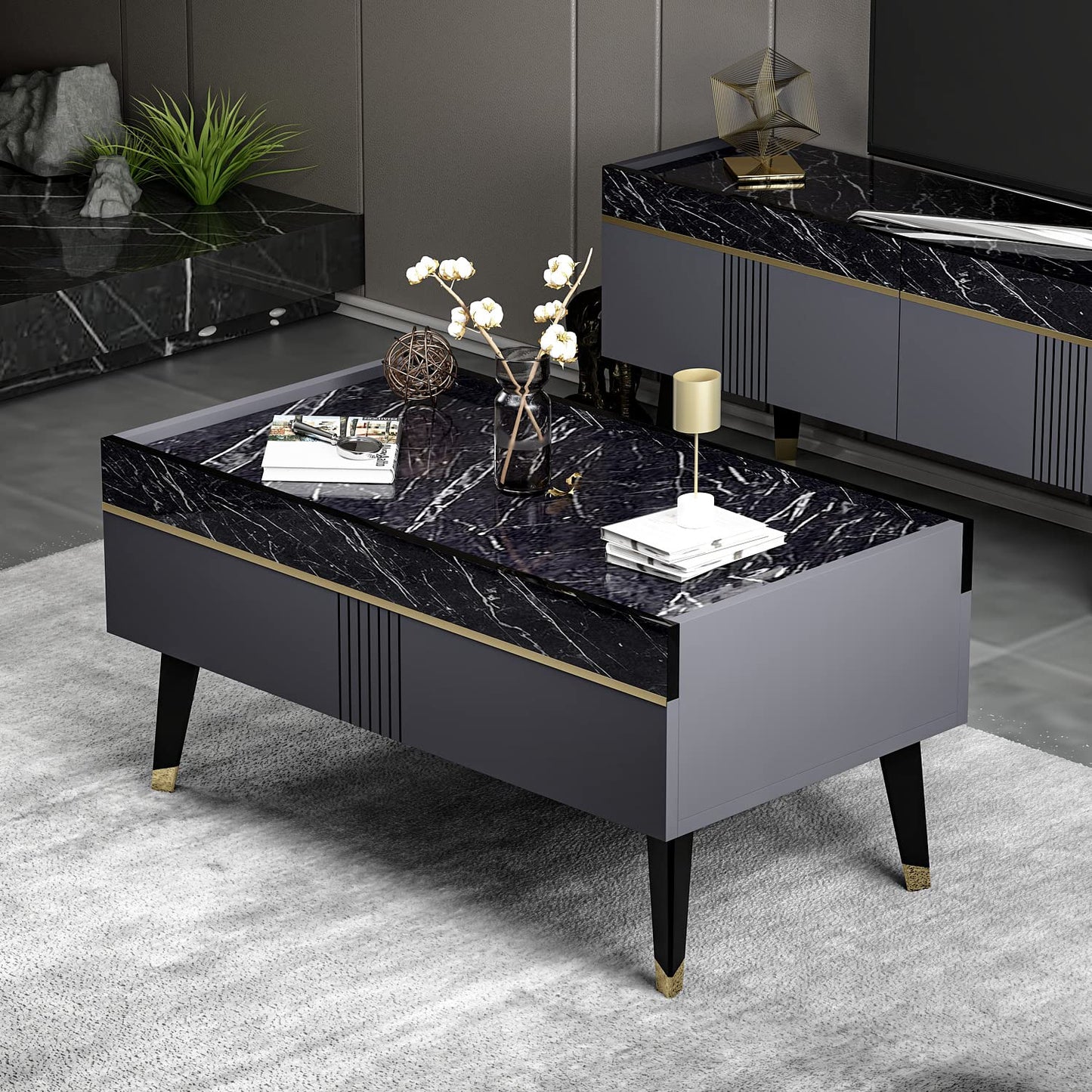 Homidea KARYA Coffee Table - Sofa Table - Living Room Table - Side Table in Elegant and Modern Design (Coffee Table - Beige/Marble)