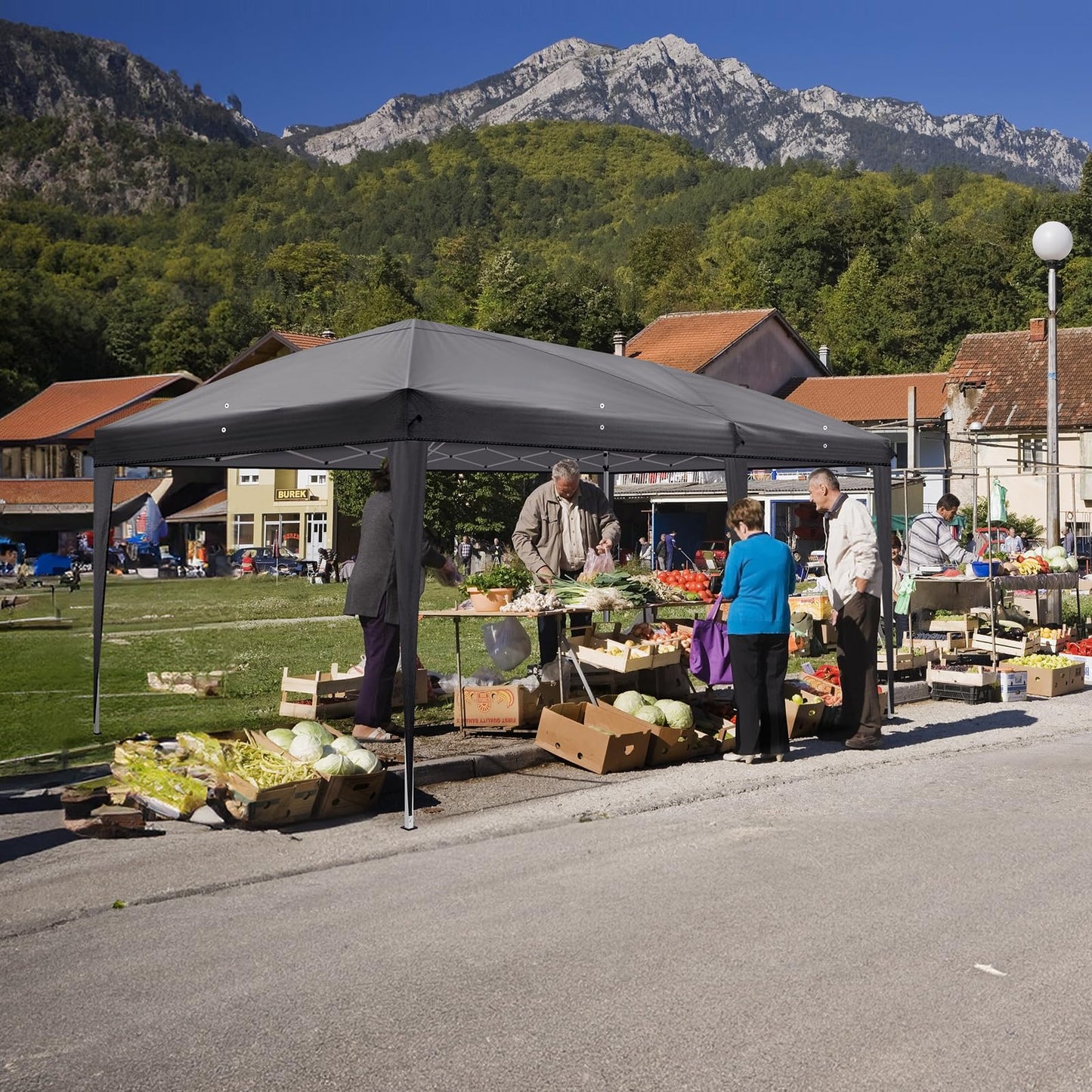 Gazebo 3 x 6 m, Folding Gazebo, Waterproof, Stable, Winterproof, UV Protection 50+, 420D Oxford, Foldable Height Adjustable, Party Tent, Garden Tent, for Garden, Camping, Outdoor, Black, 6