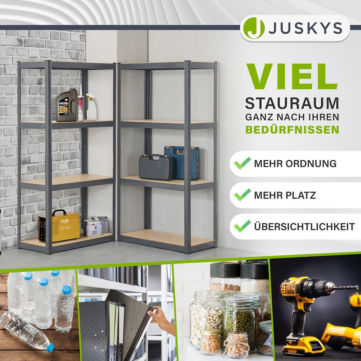 Juskys Easy Storage Shelves, Set of 2, 2 x 160 x 80 x 40 cm (H x W x D), 640 kg Load Capacity, 8 Shelves, Heavy Duty Metal Shelving, Basement Shelving Unit, Shelving System, Metal Shelf